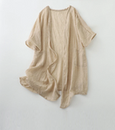Linen thin section sunscreen tops summer female temperament simple loose medium-length cardigan