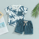 Toddler Infant Boy Summer Clothes Suits Beach Style Tree Sleeve Crew Neck T-Shirts and Elastic Waist Shorts 2Pcs Set
