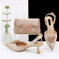 Green Rhinestone Comfortable high heel shoe And Bag Pointed-Toe Shoes For Women
