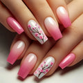 Nails with pink and white design on a neutral background, Obroi