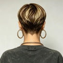 Pixie Cut Real Human Hair Wig Brown Blonde Highlight Soft Comfort Short Wig