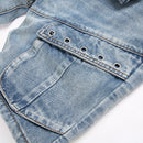 Men Denim Shorts Summer Rivet Blue Jeans Loose Straight Trousers
