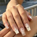 24pcs Mid-length Squared Nails French Style Gradient Five-pointed Stars Press On Nails Long Ballet Nail