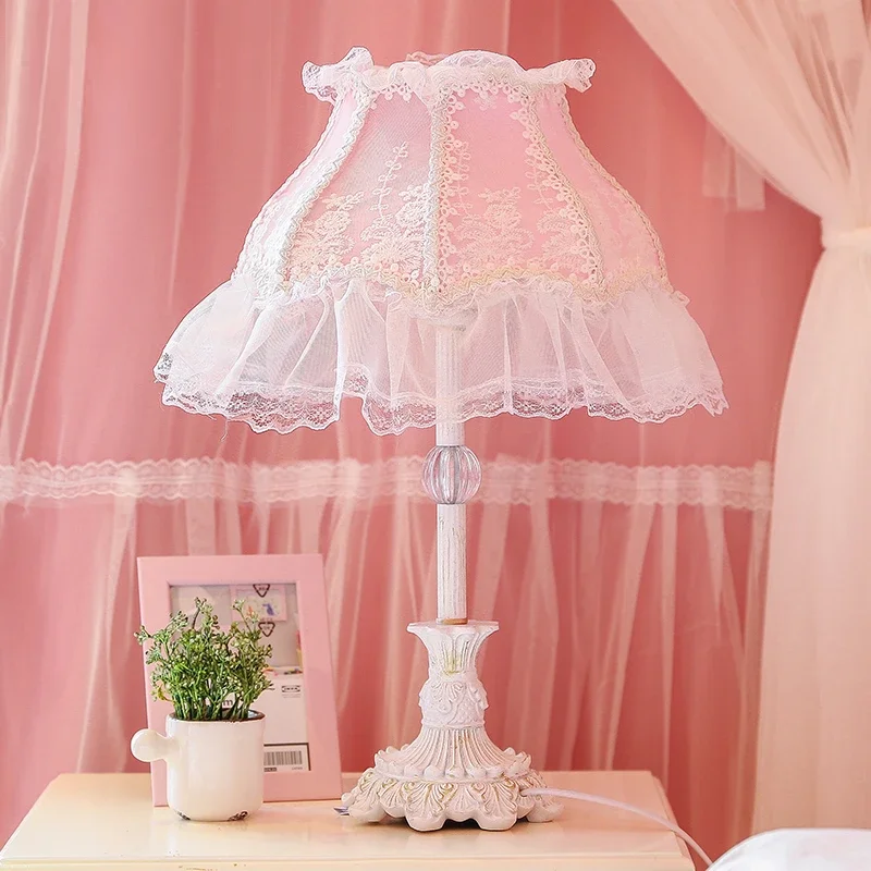 Nordic Lace Fabric Table Lamps Princess Girl Led Stand Desk Light Decor Bedroom Bedside Lamp Lighting Fixtures