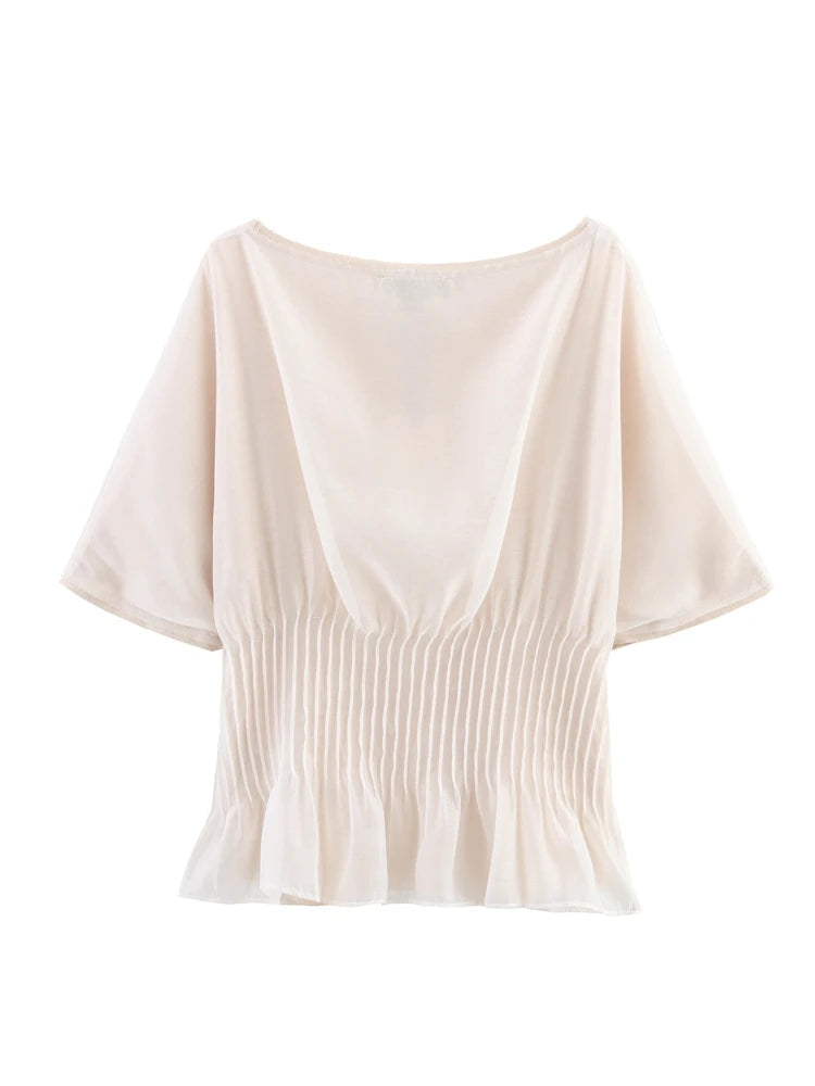 Summer Lady Edgy O-Collar T-shirt Pullover Commuting Woman Short Sleeve Top