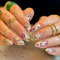 24PCS Classic Graffiti Flower Medium Almond Press on Nail
