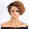 Clearance Blonde Brown Short Pixie Cut Curly Bob C Part Lace Front Human Hair Wigs For Women Remy Hair Wig