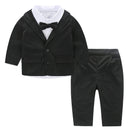 Children's black suit with white shirt and bow tie on a white background, Obroi
