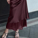 Elegant Satin Skirts For Women Mesh Double-layer Splicing Lady Solid Bodycon Skirt