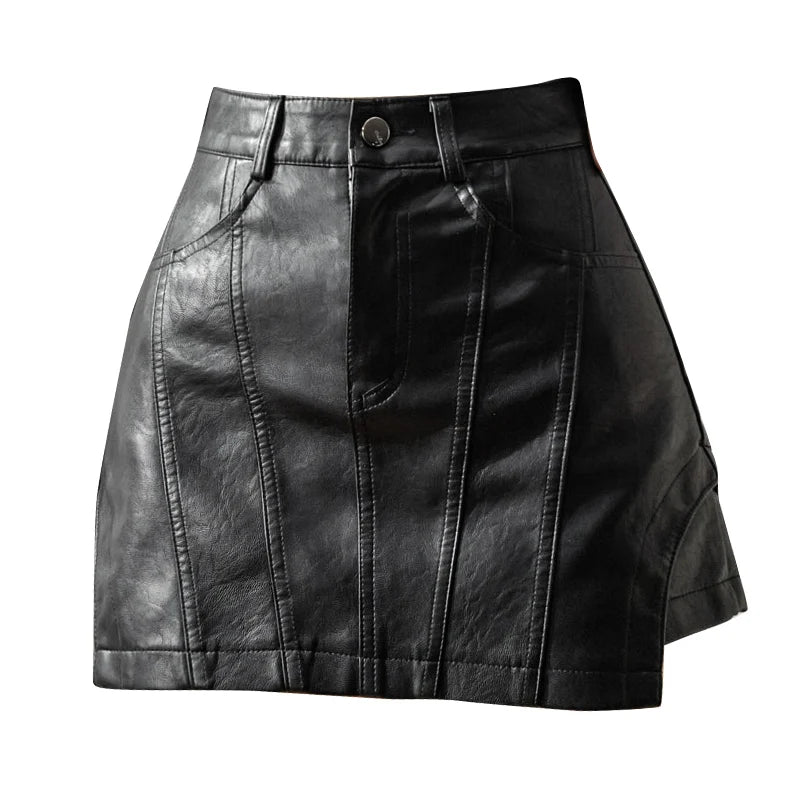 Women's Black Gothic Shorts Skirt Mini Leather Shorts Elegant