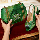 Elegant Women's High Heel Shoes and Rhinestone-Embellished Bag Set - Perfect for Any Occasion
