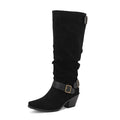 Women's Knee-High Boots, Square Toe Heel Boots with Buckle