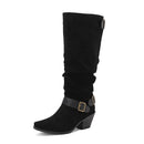 Women's Knee-High Boots, Square Toe Heel Boots with Buckle