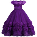 Girl's embroidered flower poncho dress banquet dress Children's pearl embroidered princess dress