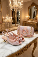 Match Shoe and Bag Set for in Women Royal Blue Crystal Shoe and Purse