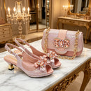 Match Shoe and Bag Set for in Women Royal Blue Crystal Shoe and Purse