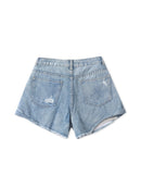 Light blue denim shorts on a white background, Obroi