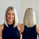 14" Platinum Blonde Short Straight Bob Wig Melt Ash Roots Lace Front Natural Wig for Women