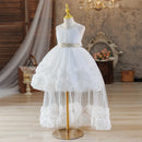 Children Party Dresses Sequins Collar And Sash Flower Tulle Trailing Carnival Costume for Little Girl White Ball Gow