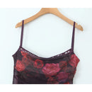 Women Floral Mesh Sling Long Dress Side Hem Slit Female Summer Dresses Bodycon