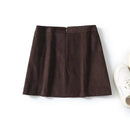 Women Modern Retro Corduroy Skirt High Waist A-line Mini Skirts Brown