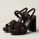 High Heels Pumps Women's Velvet Sandals Open Square Toe Dress Summer