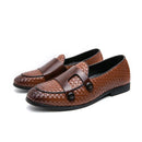 Weave Leather Monk Shoes Men Buckle Loafers Moccasins Men Flats