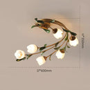 Nordic Room Apartment Chandelier Floral Wedding Pastoral Green Leaf Flower Glass Led Pendent Lamp