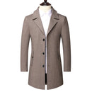 Men's Winter Suit Collar Mid-length Tweed Coat Business Casual Striped Tweed Coat
