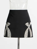 Patchwork Diamonds Skirts For Women High Waist Spliced Slimming Split Skirt Female