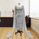 Elegant Evening Dresses with Cape Luxury Crystal Beads Feather Formal Gowns For Women Wedding Party