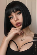 Human Hair Wigs Black Short Pixie Cut Straight Bob With Bangs For Women Remy Hair Glueless Wigs