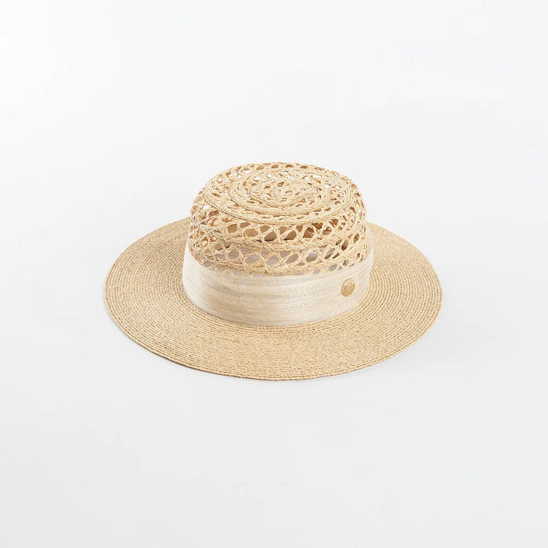 Summer Casual Hand-woven Hollow Sun Hat Ribbon Flat Top Straw Hat Sunshade