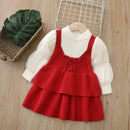 Autumn Kids Jersey Dress 2-6T Cute Color Block Puff Sleeve Girls Princess Dress Bow Sweet Children Outwear Clothes