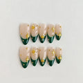 10pcs Handmade Gold Star Press on Nails Almond Long Full Cover Wearable Reusable