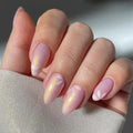 24Pcs Mid-length Almond Press on Nails with Love Heart Line Design False Nails Reusable Full Cover Nails Tips