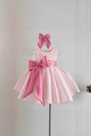 Baby Girls Birthday Dress with Bows Children Tribute Silk Satin Formal Black Pink Kids Sleeveless Dress