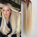 Straight Virgin European Hair Silk Base Topper Hair Piece Natural Hairline Skin Look Ombre Blonde with Clips for Women