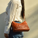 Grab leather one-shoulder dumpling bag Women's tanned tote Casual bag