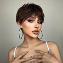 Short Bob Straight Human Hair Wigs with Bangs Pixie Cut Wig Dark Hair Wigs for Women