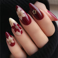 Autumn Winter Short Square Ballet Nails tips Red Black Gold Purple Floral Geometric Pattern Press-On False Nails art set