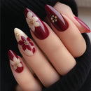 Autumn Winter Short Square Ballet Nails tips Red Black Gold Purple Floral Geometric Pattern Press-On False Nails art set