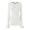 Women Knit Mini Dress Round Neck Flared Side Ruched Bodycon Sweater Dress Autumn