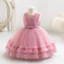 Summer Baby Dresses Pearls Lace Birthday Dress for Toddler Wedding Party Gown