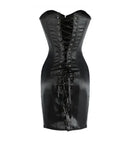 Women Overbust Corset Dress Steel Boned Black Satin Lace-up Long Torso Bustier Body Shaper Top