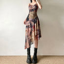 Flower Long Dress Women Vintage Slim-fitting Sundress Holiday