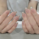 24Pcs Medium Coffin Press on Nails Simple Ballet Nails Glitter Diamond Stick on Nails French Ombre Nail Art