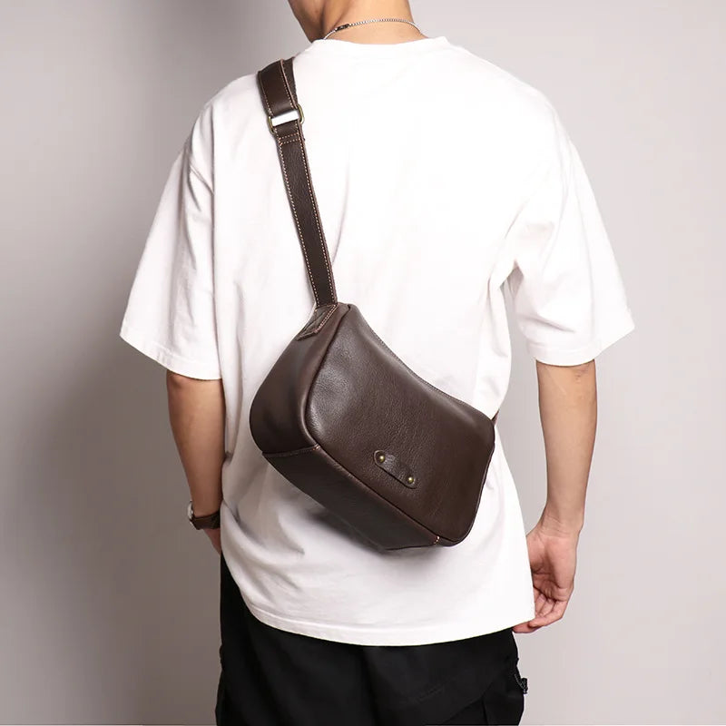 Cross border men's leather shoulder bag women's crossbody bag youth messenger bag