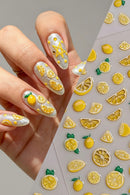 Embossed Lemon Nail Art Summer Fruit Designs Nail Decals Long Lasting DIY Manicure Nails Decor