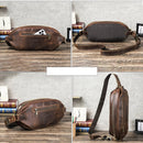 Genuin Leather Men Chest Bag Vintage Sling Bag For Men Crossbody Travel Single Shoulder Bag